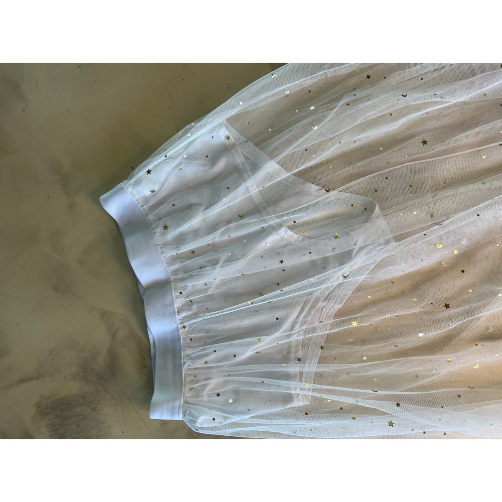 White Tulle Midi Skirt Gold Star Moon Sequin Celestial Boho Festival M - Picture 2 of 5
